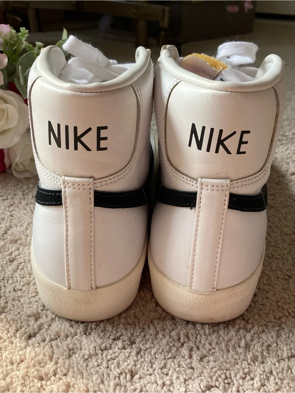 Nike Women’s White High-Top Sneakers with Black Swoosh - Picture 7 of 13